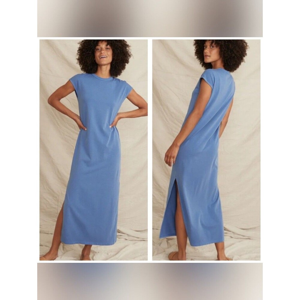 NEW Marine Layer Taylor Maxi Dress Size S Durch Blue Casual Minimalist
